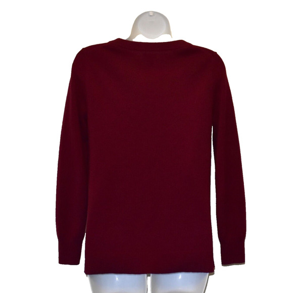 A6 Auth J CREW 100% Cashmere Knit Wine Red V Neck Pullover Sweater Size XS - Picture 2 of 5